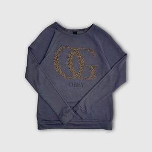 Vintage Y2K Obey OG Leopard Print Graphic Crewneck - Women's - S - Gray